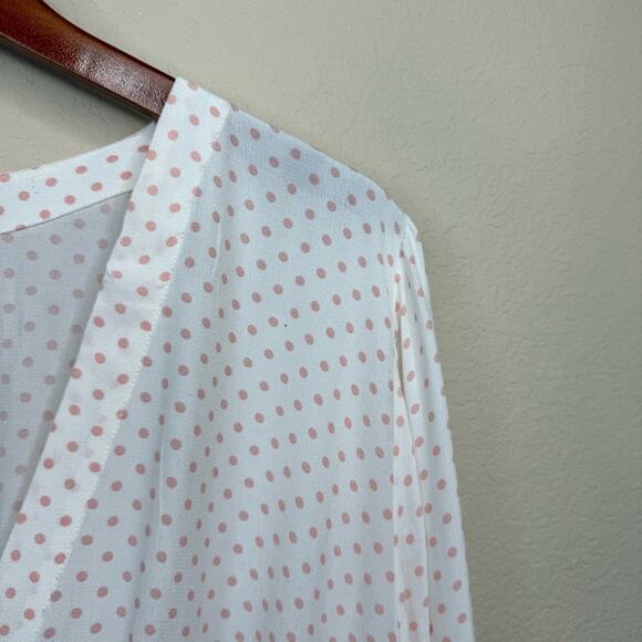 FREE PEOPLE Love Street Pink Ivory Polka Dot Long Sleeve Top Size L - Picture 6 of 15